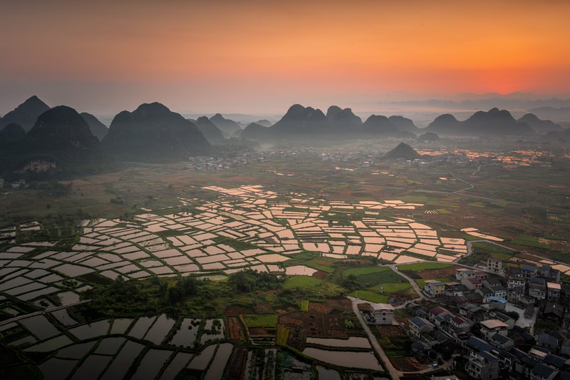 Lingui Glass Fields aerial view at sunrise