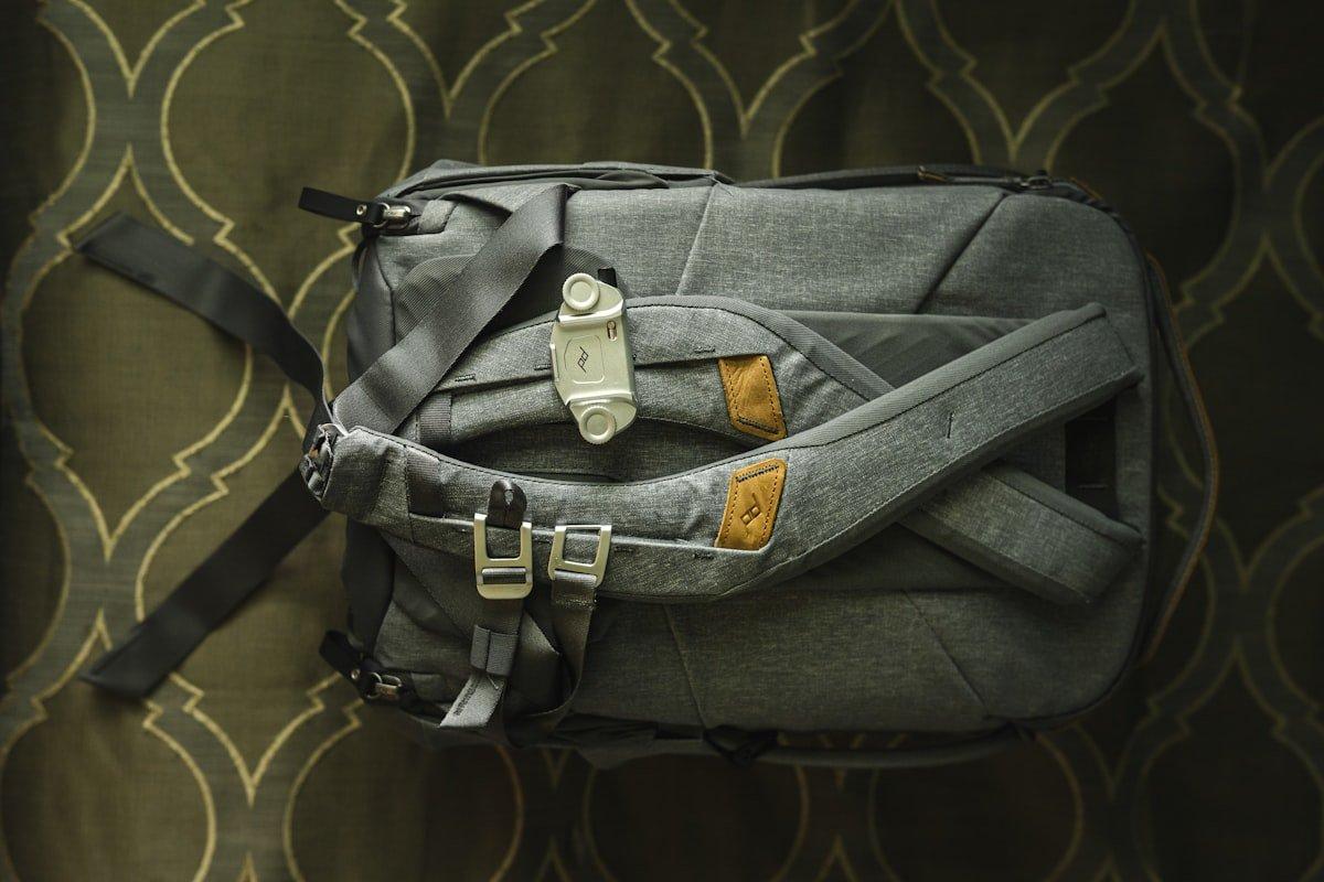 Peak Design camera bag with organized compartments showing modern photography gear packed for expedition travel
