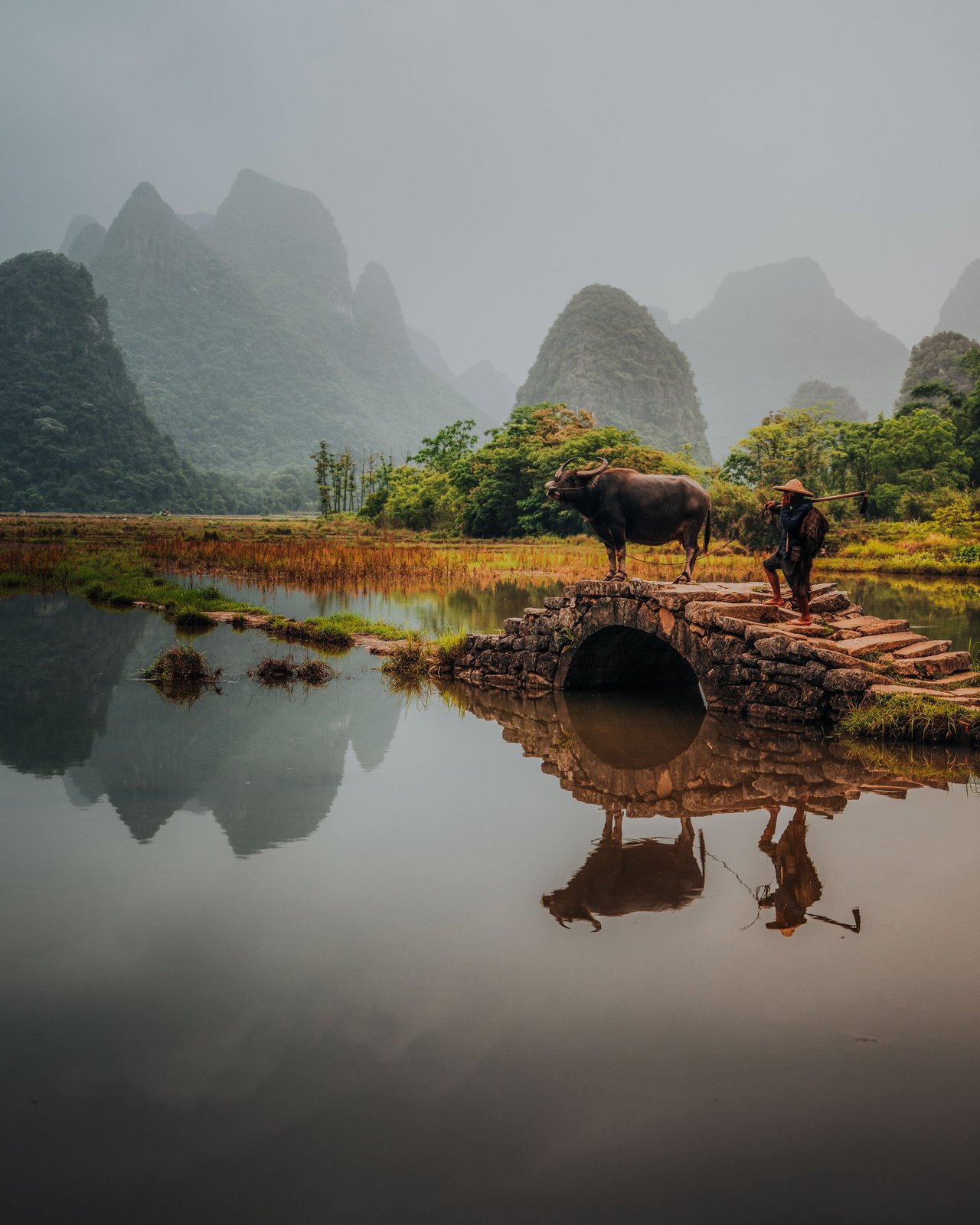 Scenic Yulong River with karst landscape