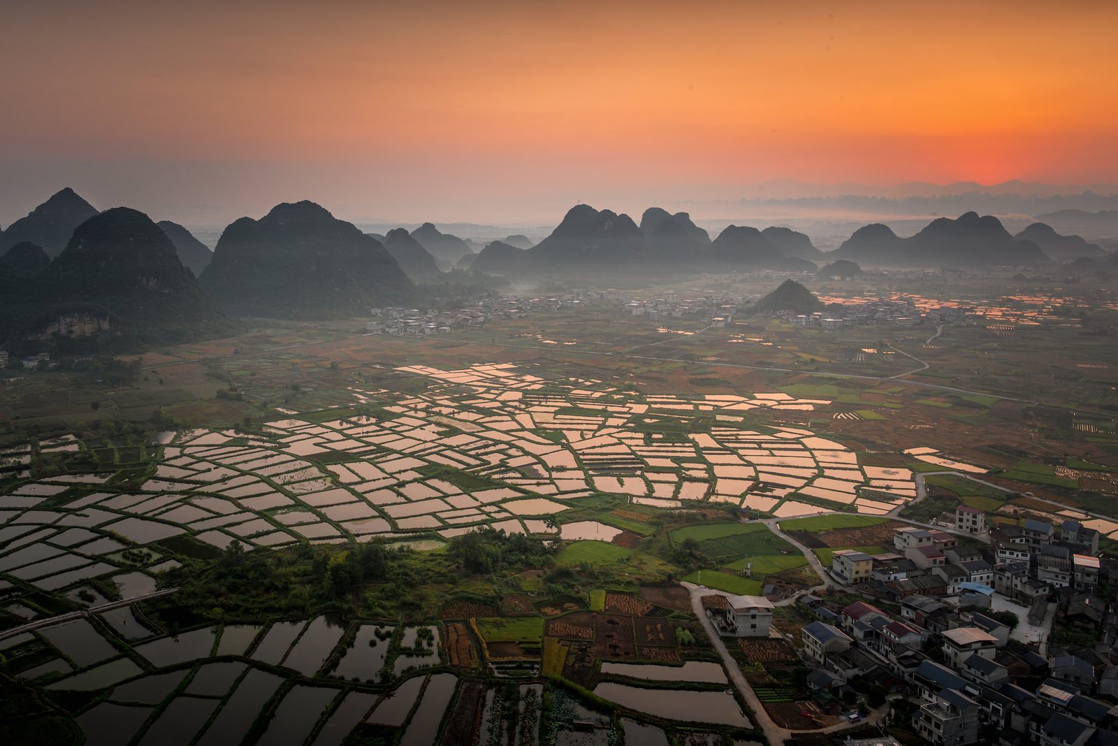 Lingui Glass Fields aerial view at sunrise