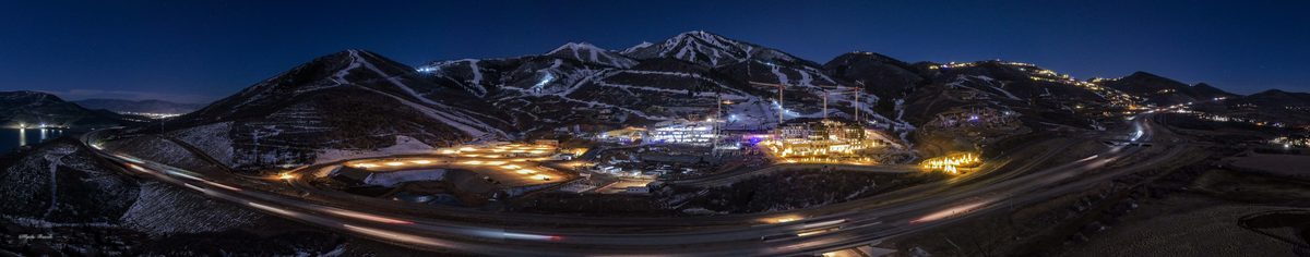 Drone aerial panoramic photograph showing ultra-wide perspective impossible with a single frame
